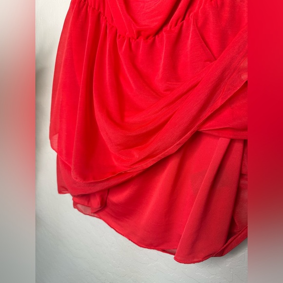 Red Pink Chiffon Ruffled Tiered Strapless Short Dress, size 6 - Picture 9 of 10